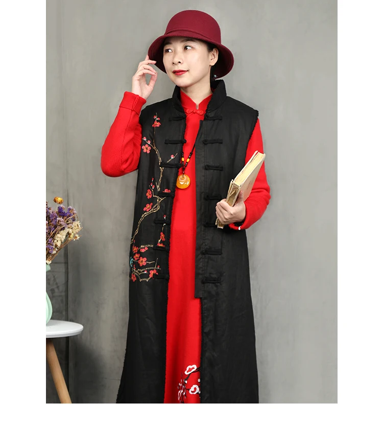 LZJN 2020 Spring Vest Women Waistcoat Warm Fleece Traditional Chinese Cardigan Long  Vest Ladies Sleeveless Veste Femme (12)