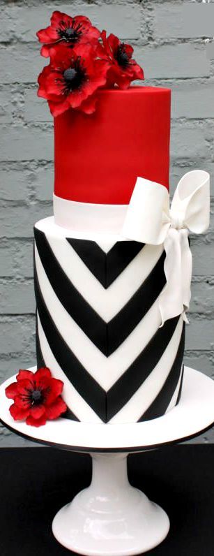 Elegant stripes and bold poppies cake. This cake definitely makes a statement.