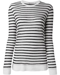 Бело-черный свитер с круглым вырезом в горизонтальную полоску
