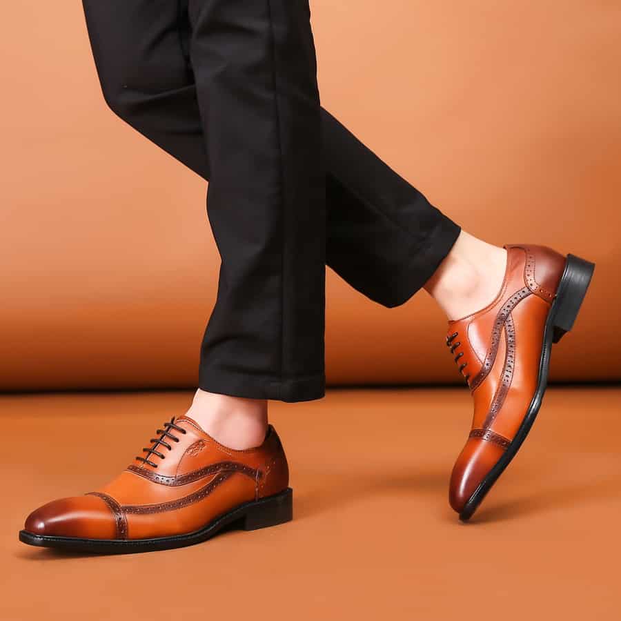 Formal Casual Business Casual brown shoes black pants Guys Style Guide: How to Wear Brown Shoes With Black Pants