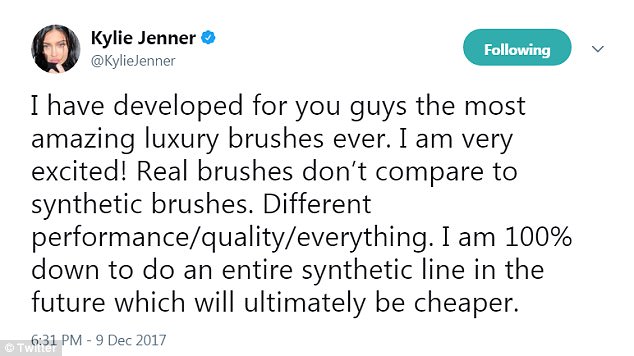 Explanation: Kylie later revealed more details about her brushes on Twitter, breaking down the cost and quality of the new items after facing some backlash over the cost