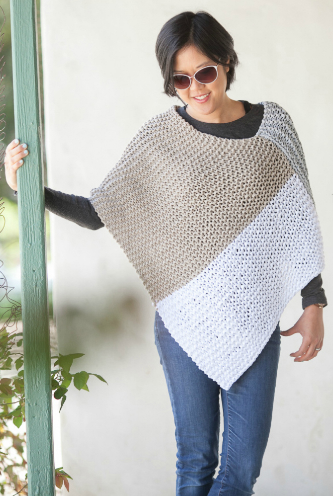 Free Knitting Pattern for Catalunya Colorblock Poncho