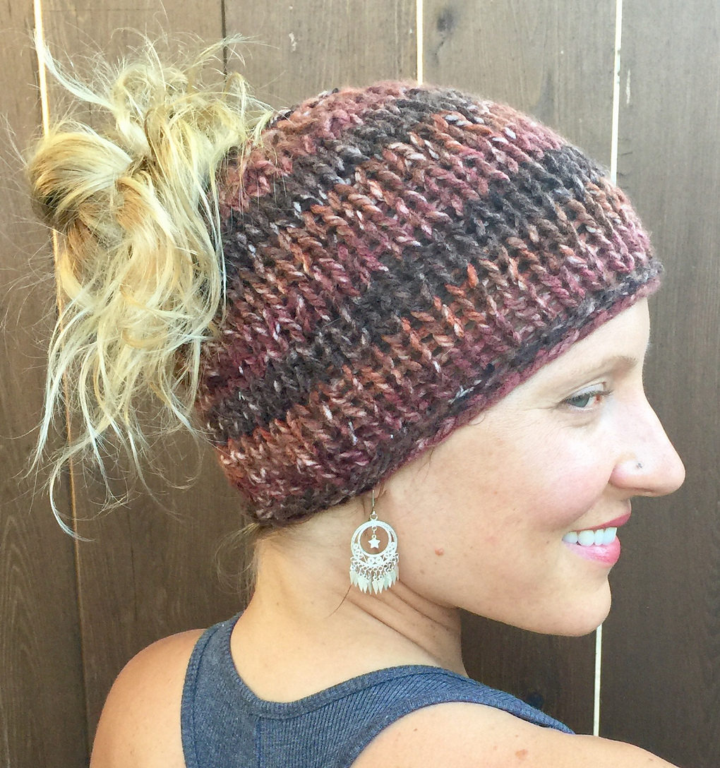Free Knitting Pattern for Chunky Knit Messy Bun Hat