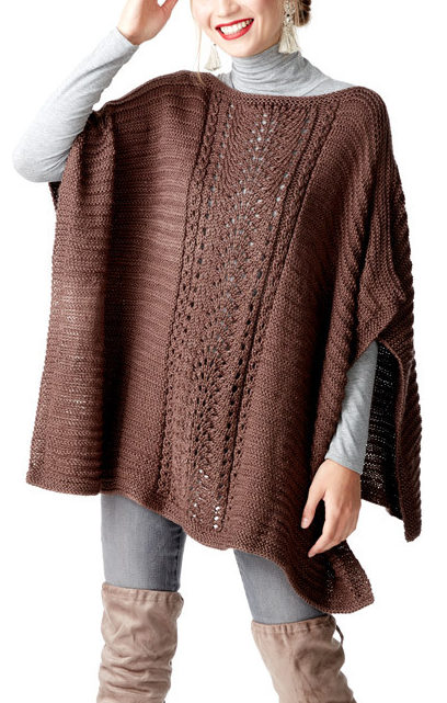 Free Knitting Pattern for Easy Lace Panel Poncho