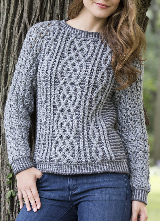 Free Knitting Pattern for Two Tone Cable Sweater