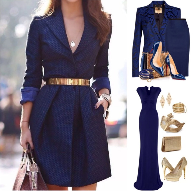 синее платье с обувью 