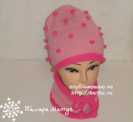 Комплект Розовые пузырики - шапка и снуд. Работа Тамары Матус. Вязание спицами.