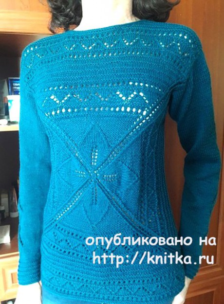 Пуловер спицами Легкий шарм. Работа Марины Ефименко. Вязание спицами.