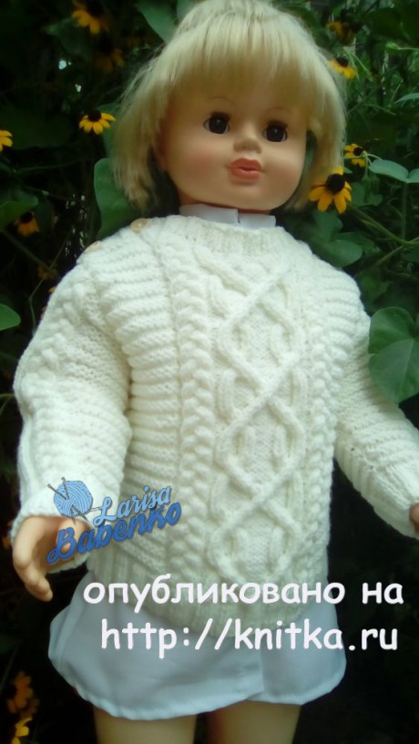 Детский свитер с аранами. Работа Ларисы Бабенко. Вязание спицами.