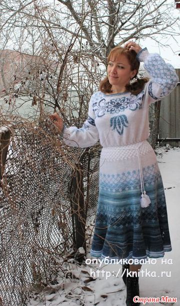 Платье Зимний ручей спицами. Работа Наталии Левиной. Вязание спицами. 0n