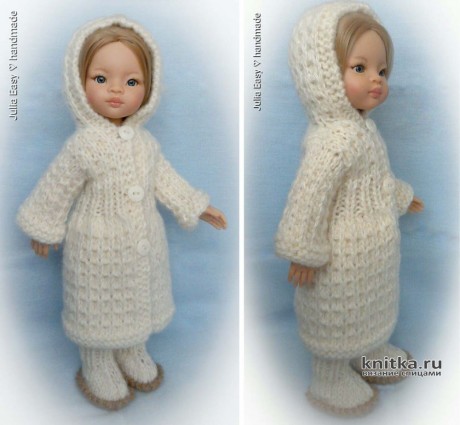 Зимнее пальто с капюшоном для куклы Paola Reina. Работа Julia Easy. Вязание спицами.
