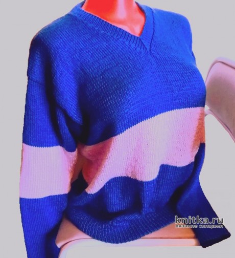 Простой женский пуловер спицами. Работа Сауле Вагаповой. Вязание спицами.