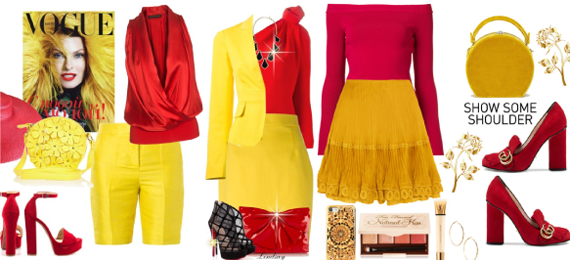 сочетание красного и желтого в одежде