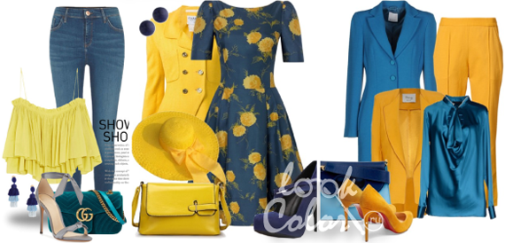 сочетание синего и желтого цвета в одежде