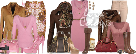сочетание коричневого и розового цвета в одежде 3