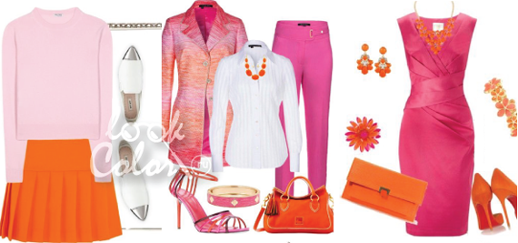 сочетание оранжевого и розового в одежде 2