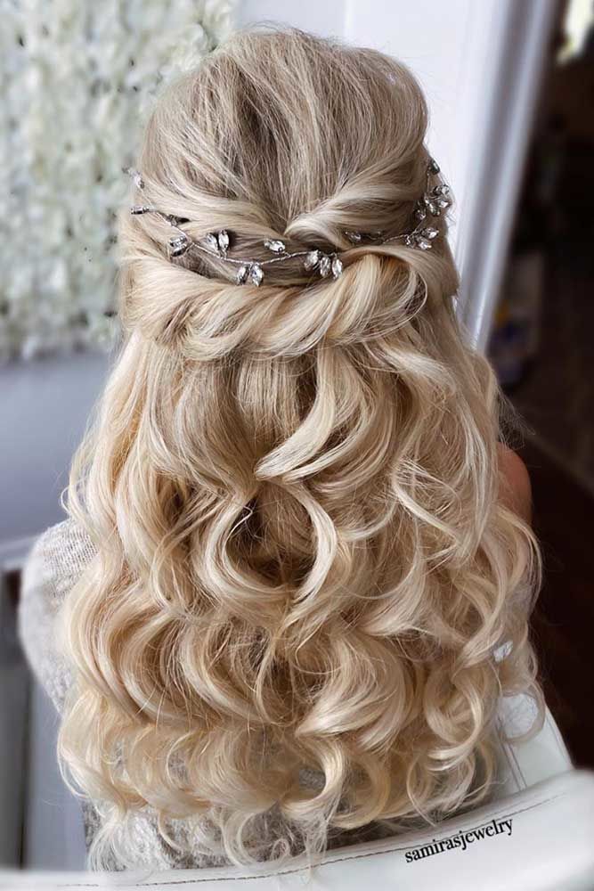 Wavy Half Up Twisted Accessorized Formal Hairstyles #formalhairstyles #longhair #hairstyles