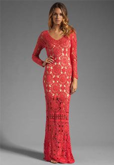 long red crochet dress with motifs - preview