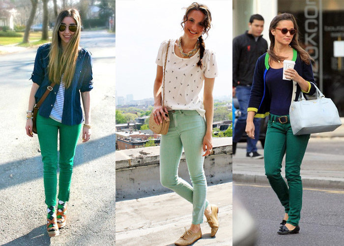 С чем носить оригинальные зеленые джинсы