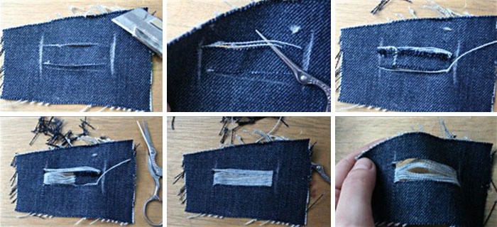 Схема самостоятельного проделывания дырок в джинсах