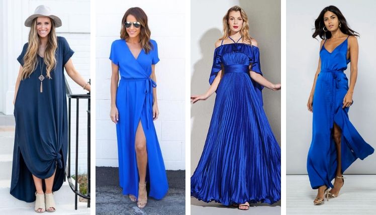 С чем носить синее платье?