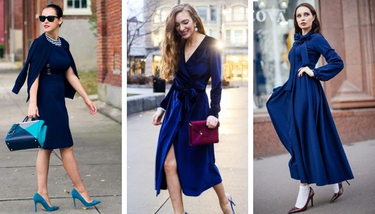 С чем носить синее платье