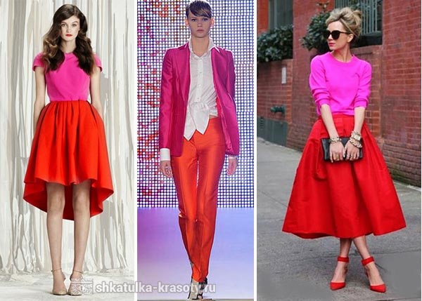 Сочетание цветов в одежде розовый и оранжевый красный