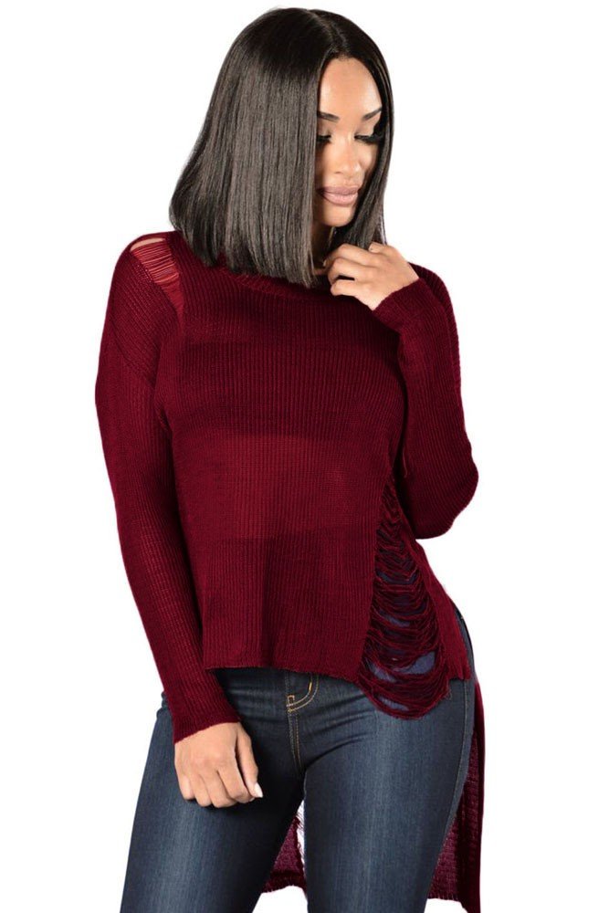 модный свитер бордовый