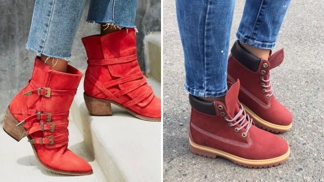 женские красные замшевые ботинки