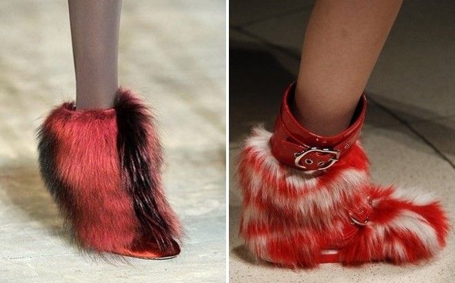 красные женские ботинки с мехом