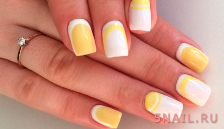желто белый дизайн ногтей