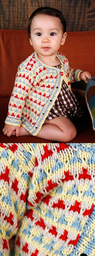 Free Baby Knitting Pattern for a Colorwork Slip Stitch Baby Cardigan