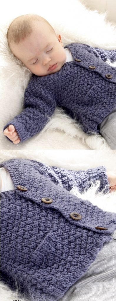 Knitted jacket with seamless sleeves in seed st for baby and children