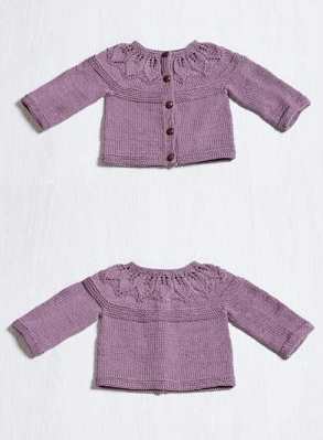 Free Knitting Pattern for a Baby Cardigan with a Lace Leaf Yoke