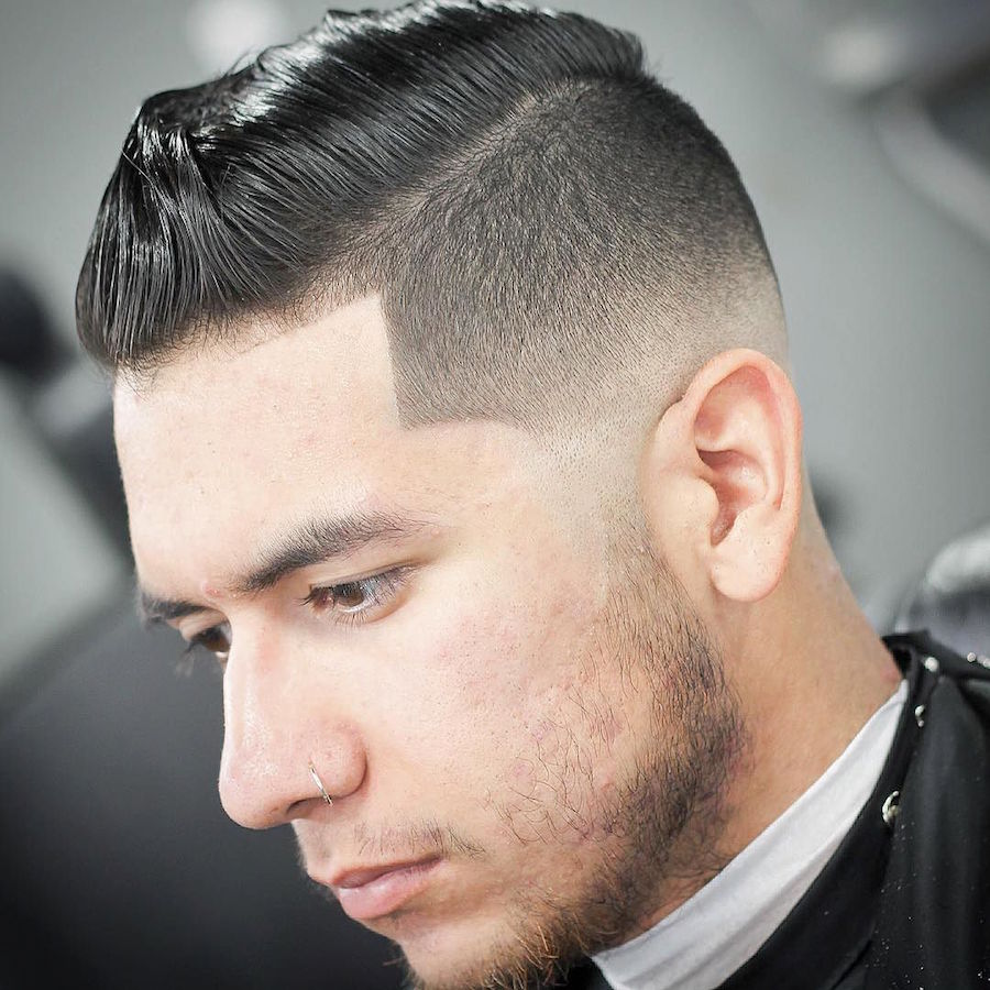 High fade and medium length pompadour hairstyle