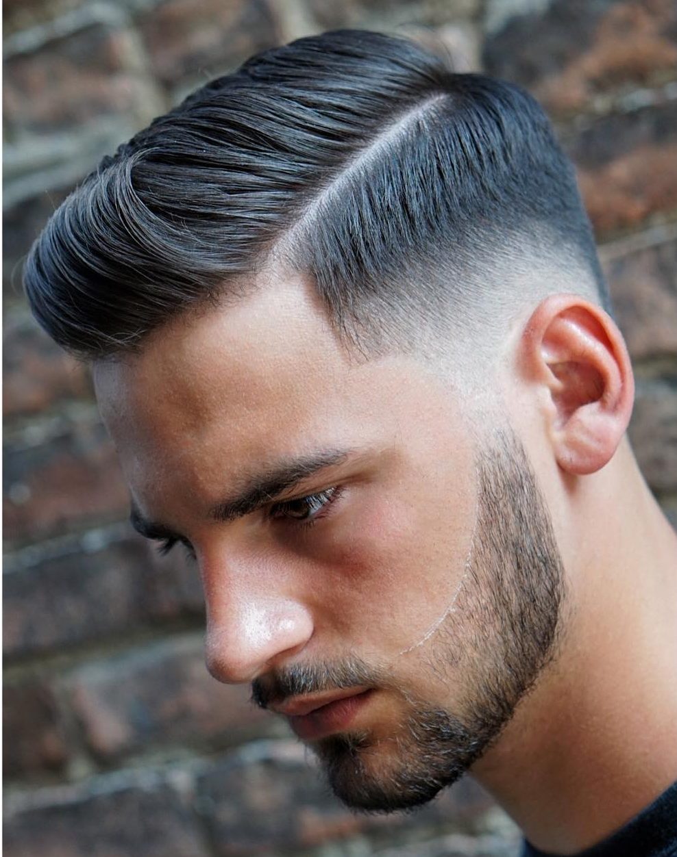 Quiff haircut with a side part