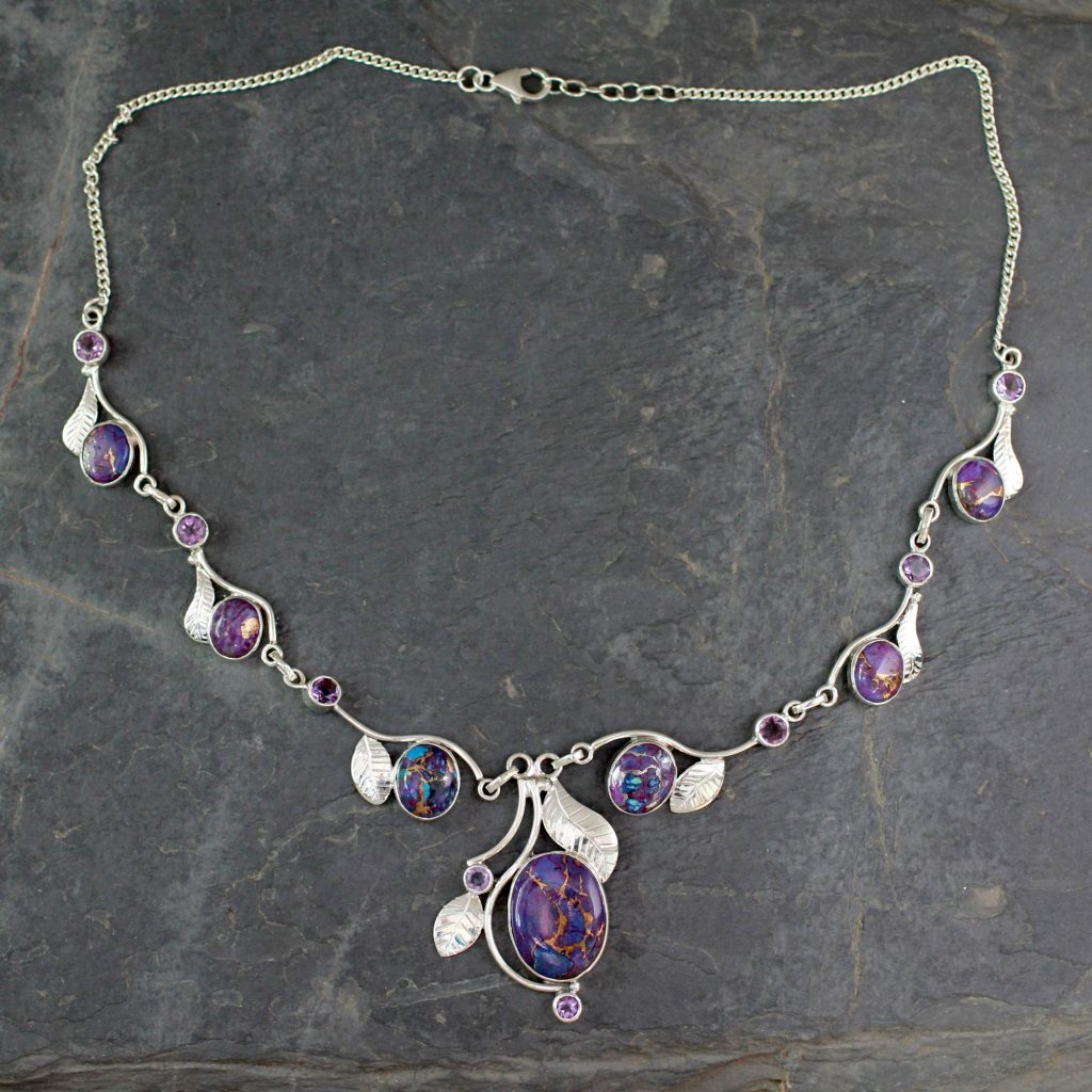 Purple Turquoise and Amethyst Handmade Necklace from India, 