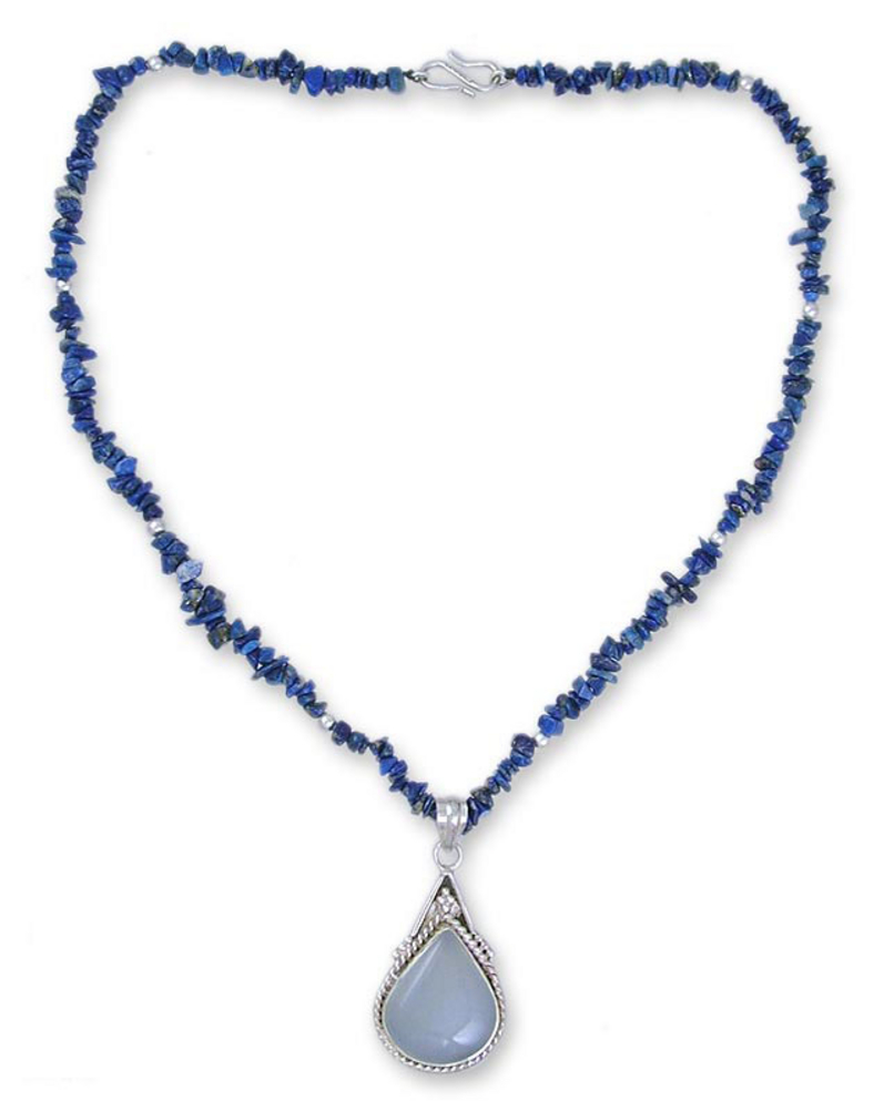 Lapis Lazuli Sterling Silver and Chalcedony Necklace, 