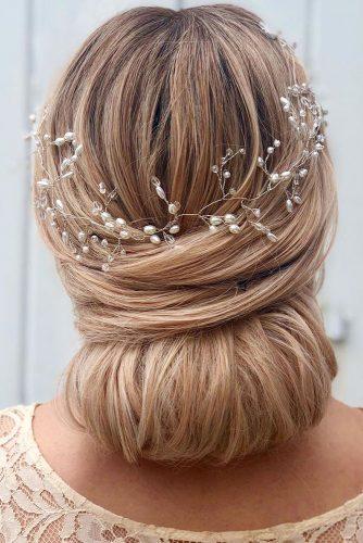 wedding hairstyles for long hair blonde chignon with bearls alexandralee1016
