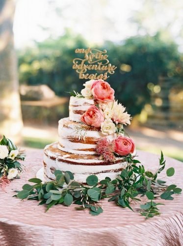 simple elegant chic wedding cakes naked floral cake Perry Vaile Photography