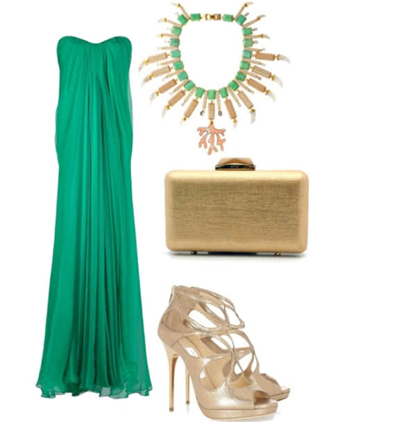 emerald green dress and high heels outfit combination